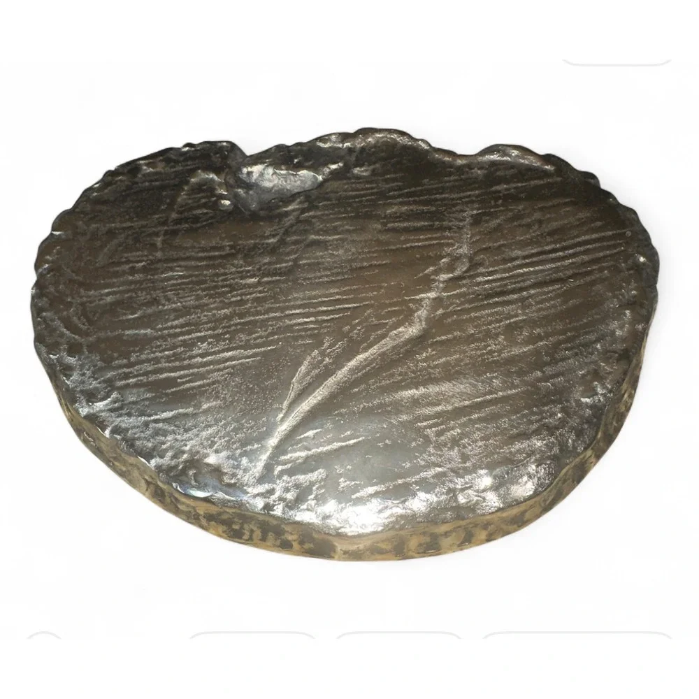 Z Gallerie Woodgrain Platter Plate Silver Finish Decorative Tray